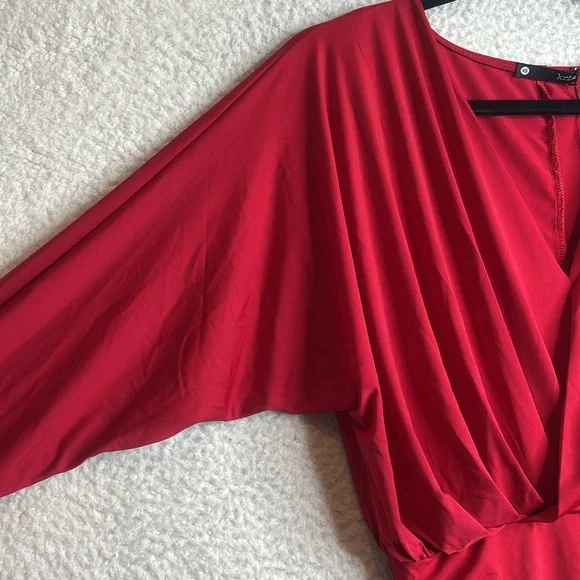 NWT Krisa Womens Red Long Sleeve Drape Skirt Surplice Mini Dress XS XSMALL